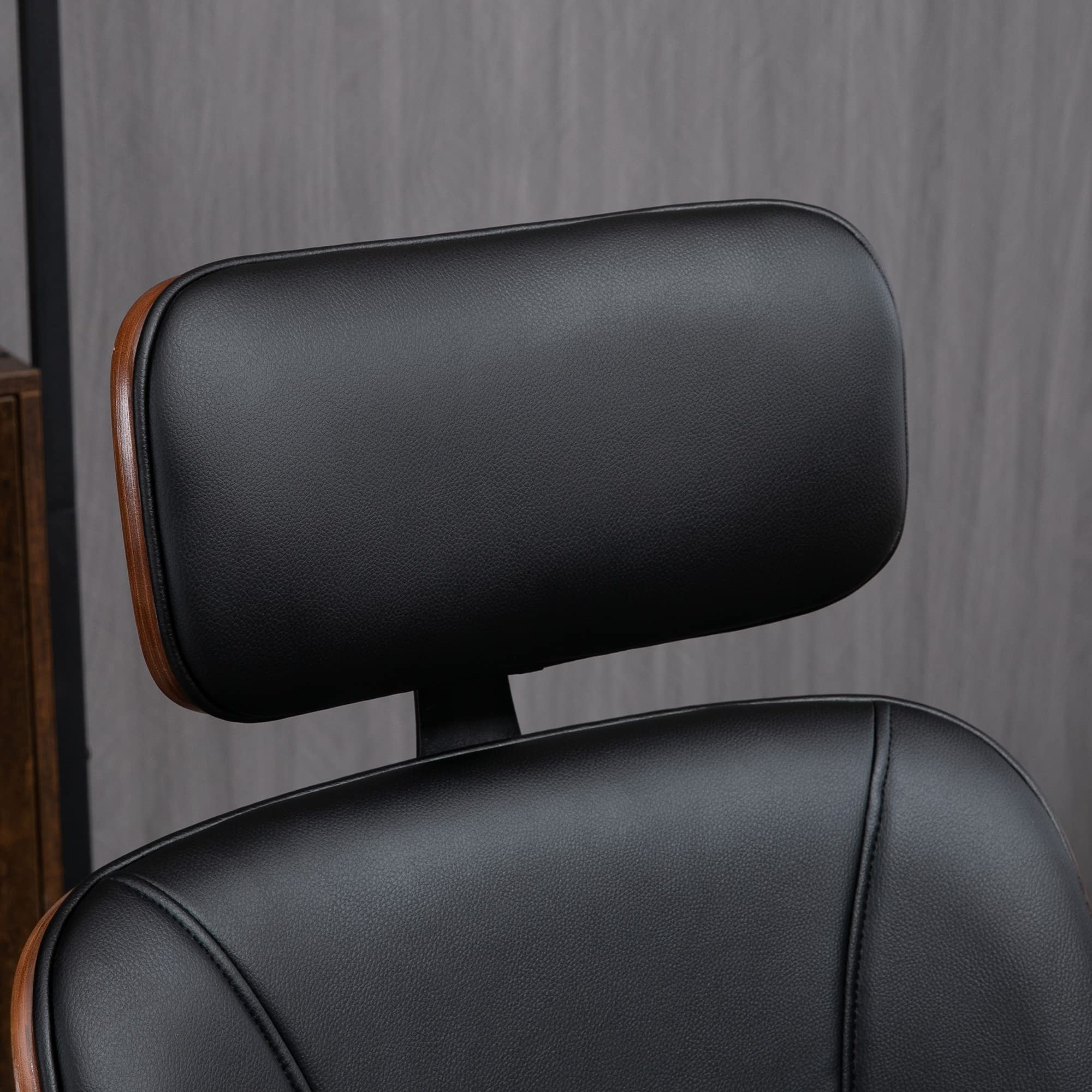 Vinsetto Silla de Oficina Ergonómica Silla de Escritorio Giratoria de Cuero PU con Reposacabezas Extraíble Altura Ajustable y Función de Inclinación 63x62x110-120 cm Negro