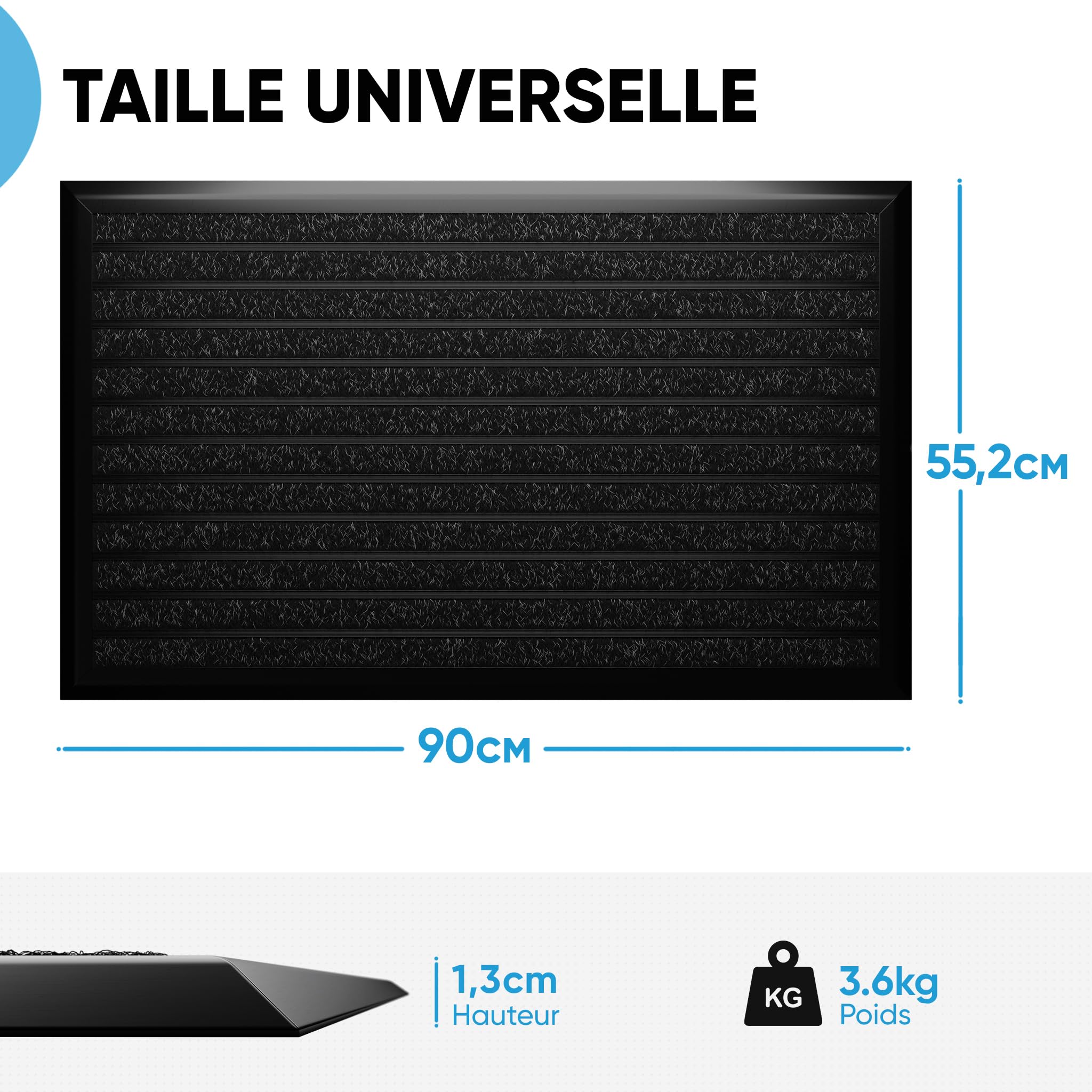 WEST&EAST Tapis d'entrée extérieur 55x90 cm, paillasson extérieur avec Bord en Aluminium Noir et revêtement en polypropylène, Tapis d'extérieur résistant à la Pluie, Tapis de Porte pour entrée