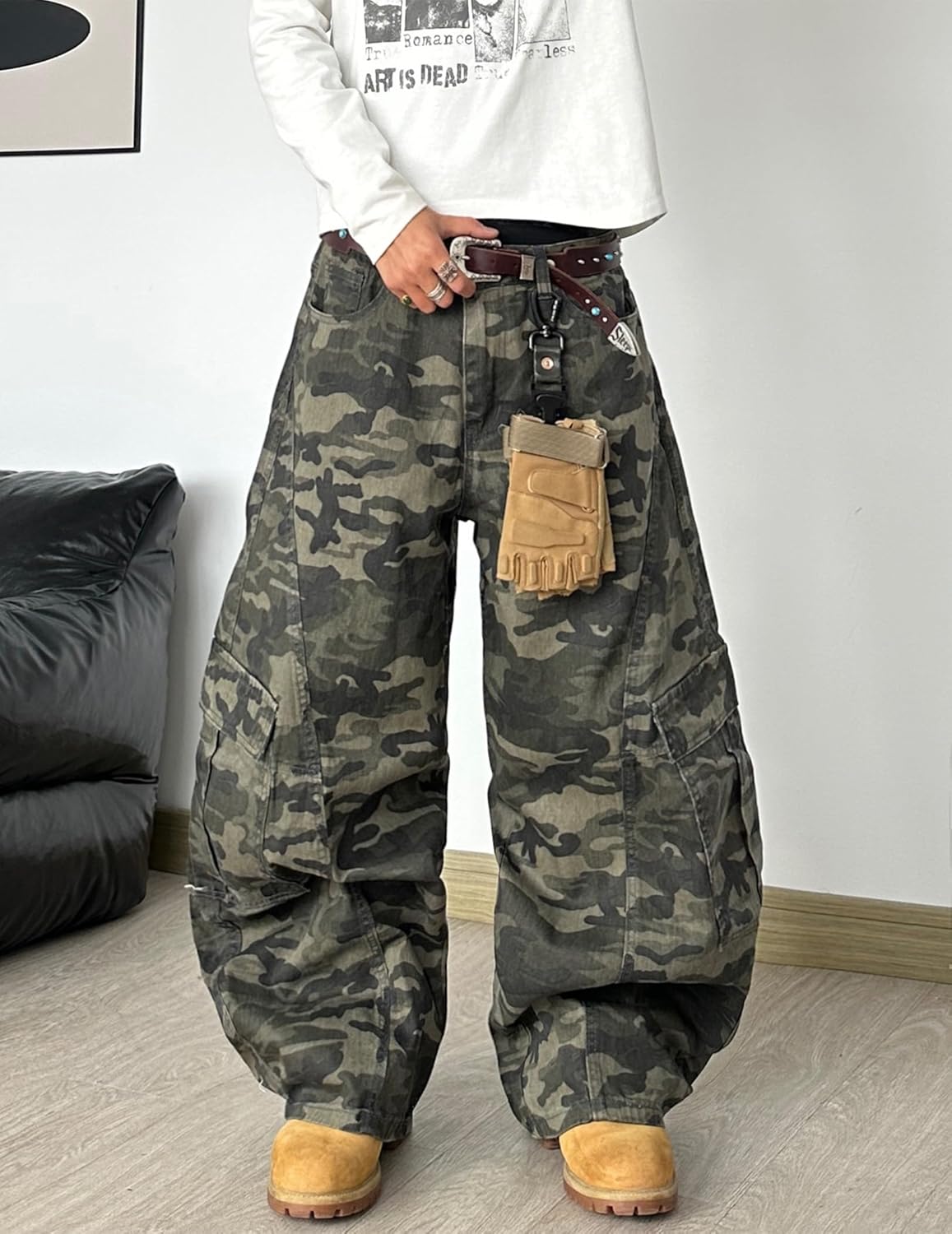 Mens Baggy Jeans Camouflage Loose Cargo Pants Hip Hop Wide Leg Trousers Mid Waist Skater Jeans - Image 6