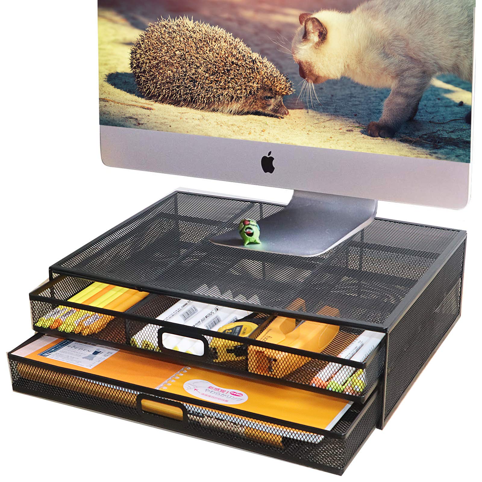 Buy Monitor Stand Riser with Drawer Metal Mesh Laptop Desk Organizer