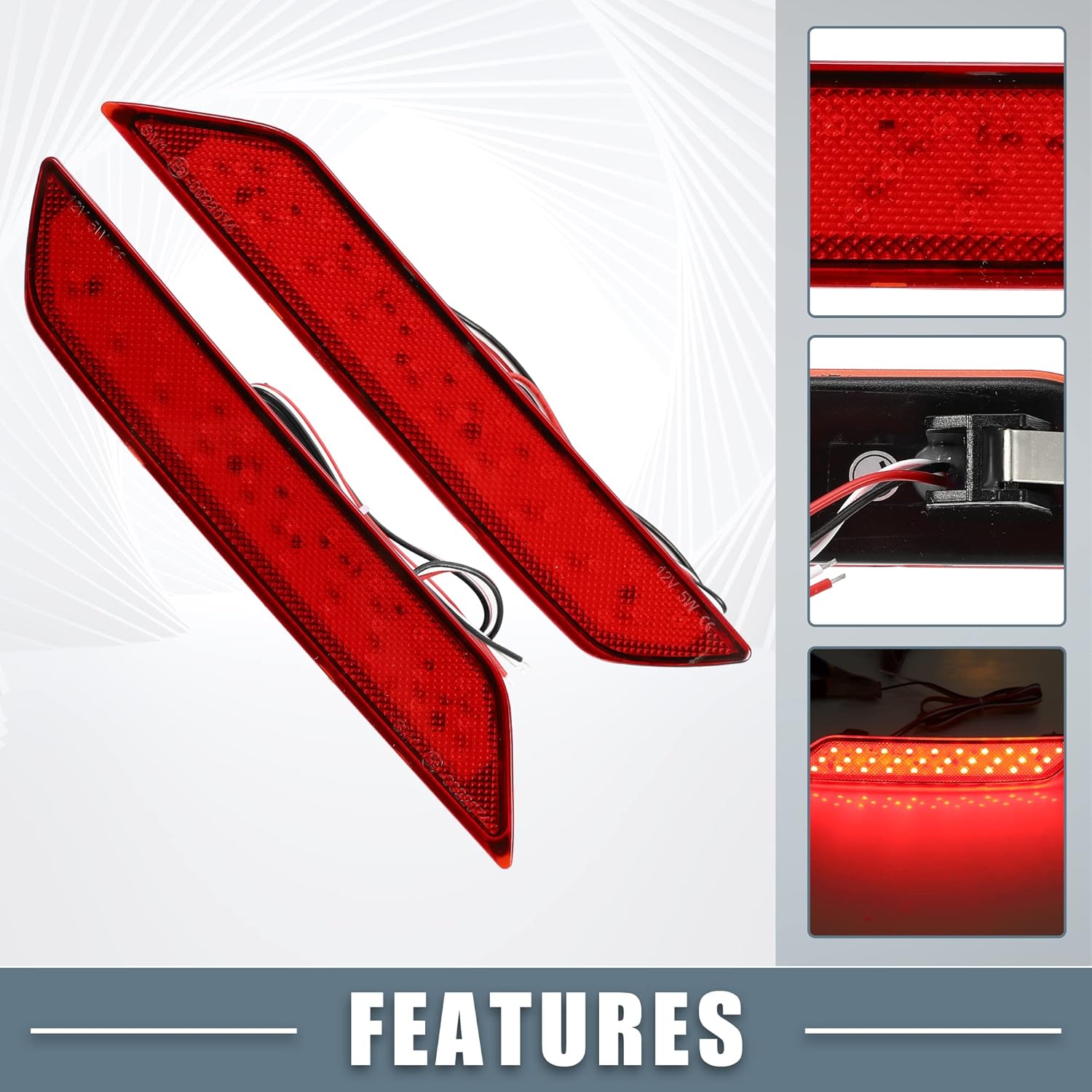 Rear Bumper Reflector Fog Brake Tail Light No.33555-TR0-A51/33505-TR0-A51 Red LED for Honda Civic 4DR Sedan 2013-2015 Red Lens (Set of 2)