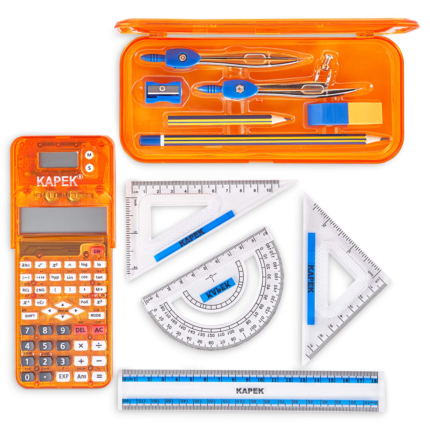 Buy KAPEK Scientific Calculator + Math Set for Schools 2Line Display