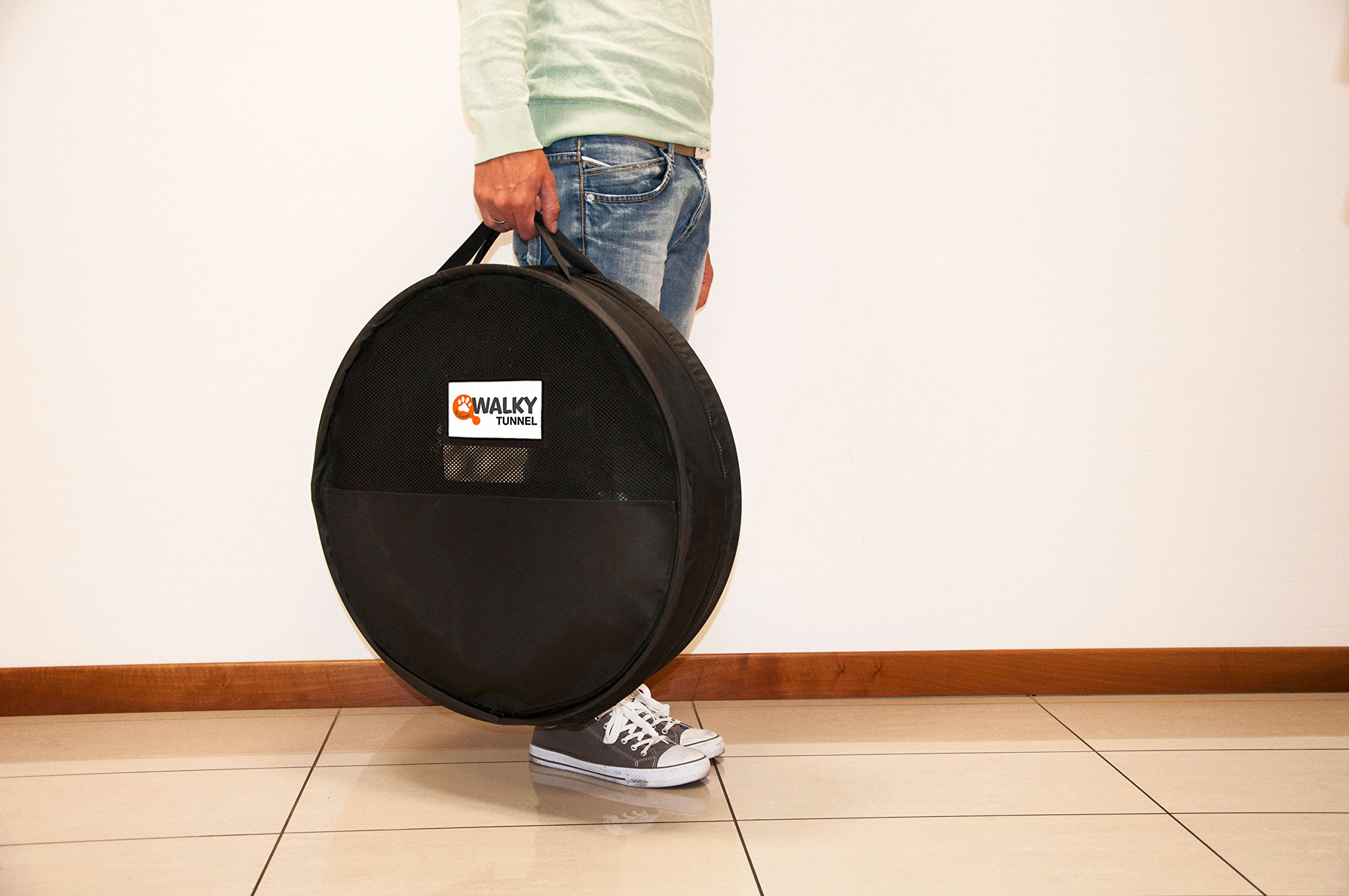 dobar® 62400 Walky Tunnel Transportbox für Haustiere - Faltbare Luxus Transporttasche - Hundetragetasche Nylon - Tragetasche für Haustiere - Haustier-Reisetasche für Auto - Ø 60 x 120 cm - Schwarz