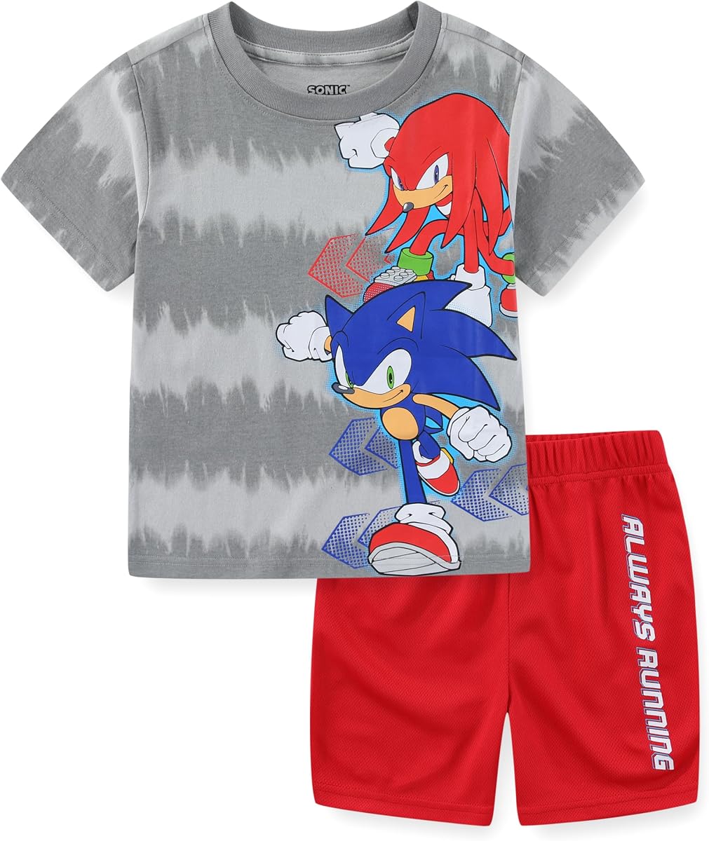 SEGA Sonic the Hedgehog Conjunto de camiseta de manga corta y pantalón corto de malla para niños grandes