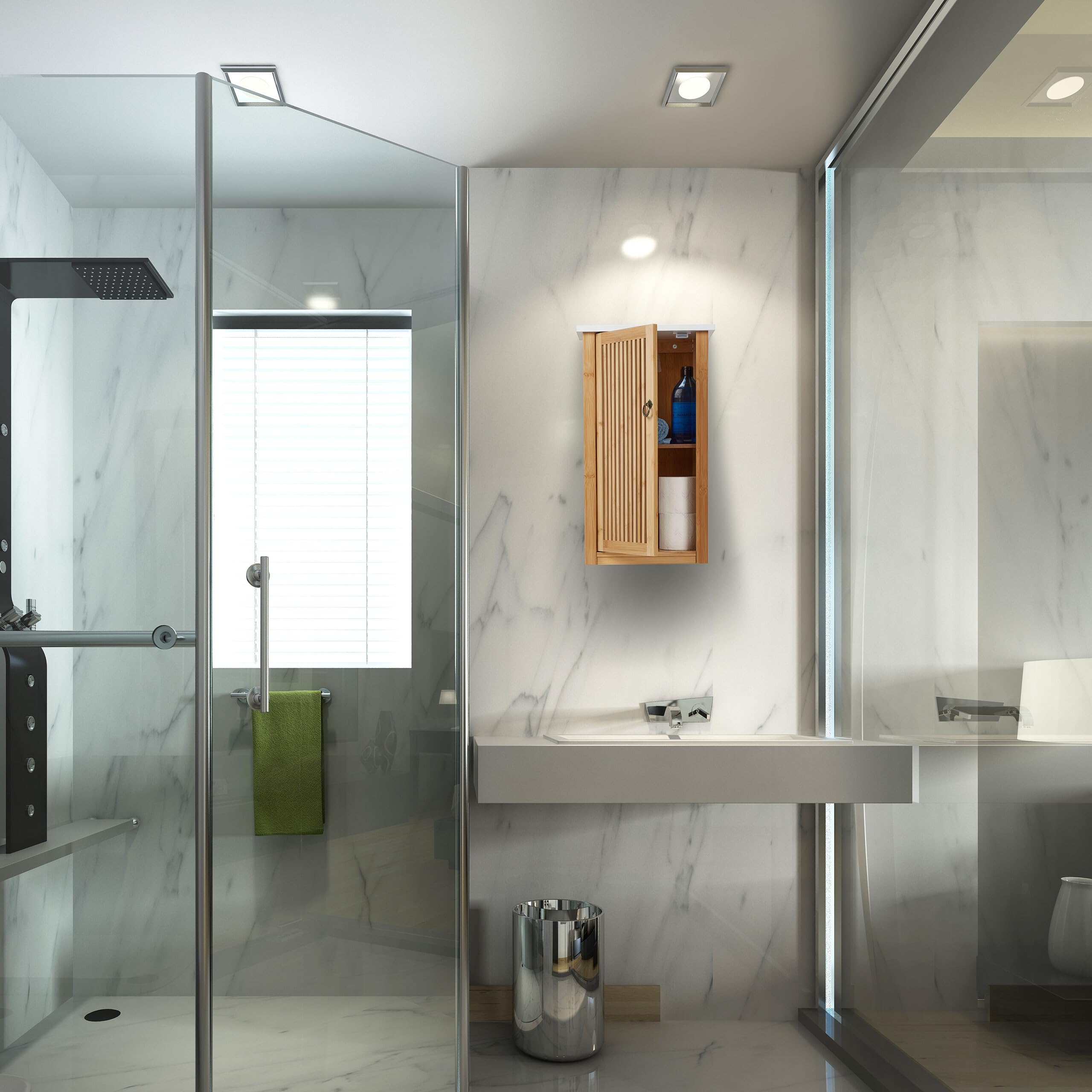 Relaxdays Mobiletto da Bagno Pensile, Ripiano Regolabile, Armadietto da Parete, in bambù, HLP: 60x34,5x21 cm, Naturale