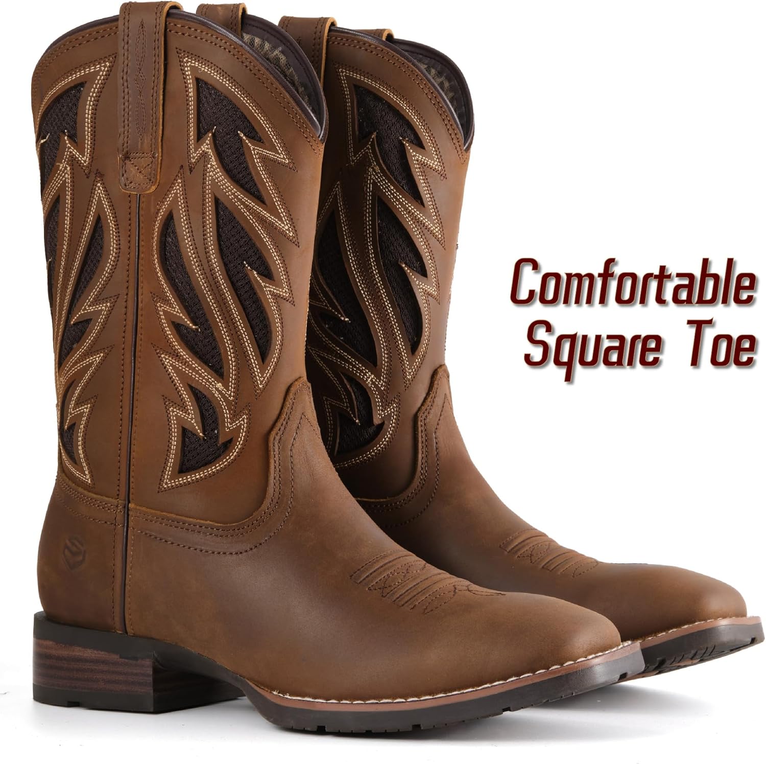 SUREWAY Cowboy Boots For Men - Mens Square Toe Western Boot,Oil/Slip Resistant,Durable Classic Pull on 10 Inch Wellington Boots - Soft Toe Full Grain Leather Work Boots - Image 2