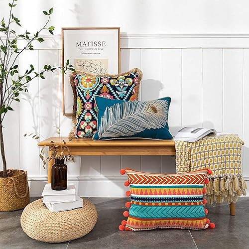 Miniatura 8 de Lently Funda de cojín bordada decorativa navideña (A_ Joy 18 x 18 pulgadas)