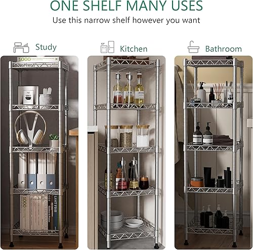 Miniatura 6 de GIOTORENT Estantería metálica de 5 niveles, estante de alambre de altura ajustable para lavandería, baño, cocina, 11.8 pulgadas de ancho x 11.8