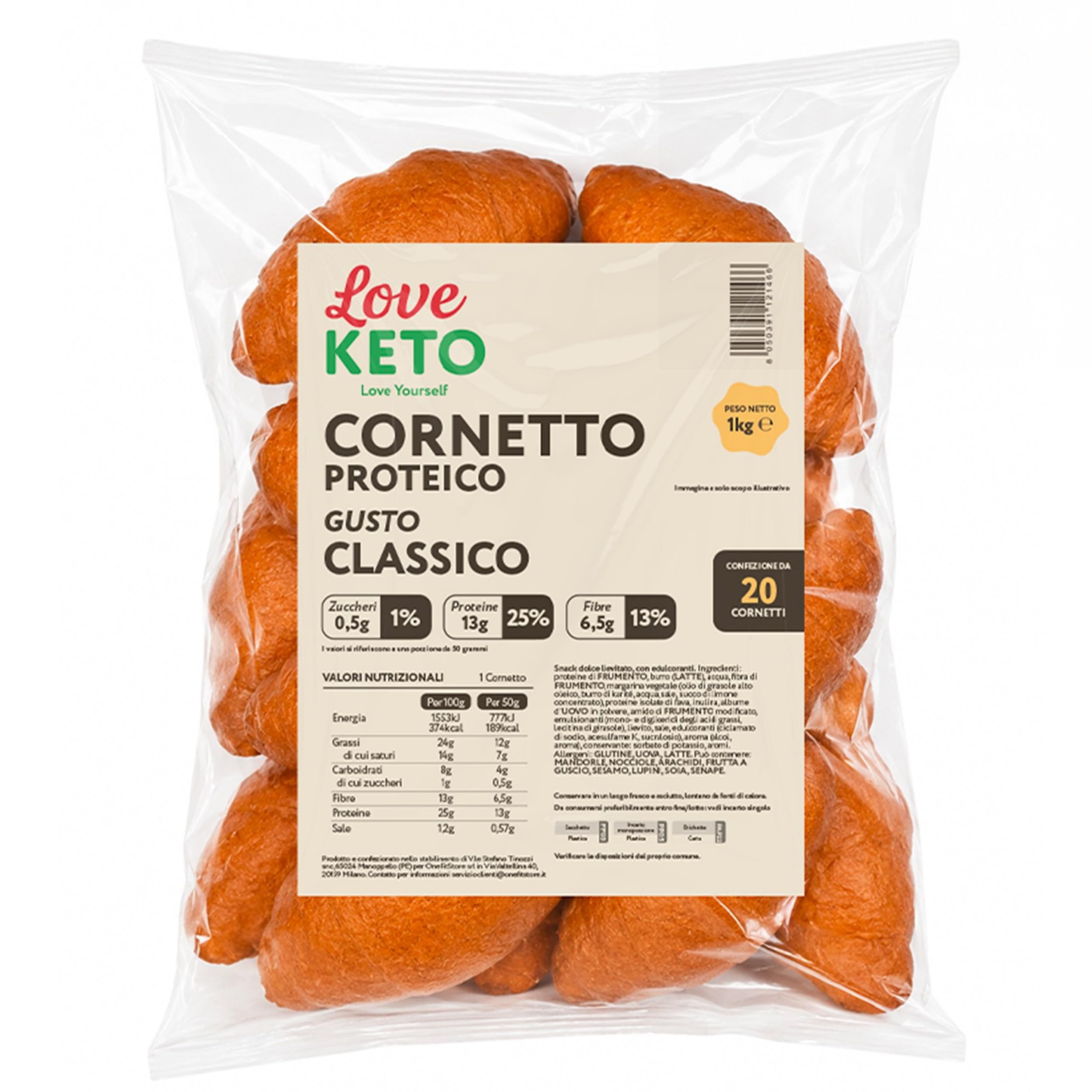 Cornetti proteici low carb gusto classico 20 confezioni da 50gr - Made in Italy
