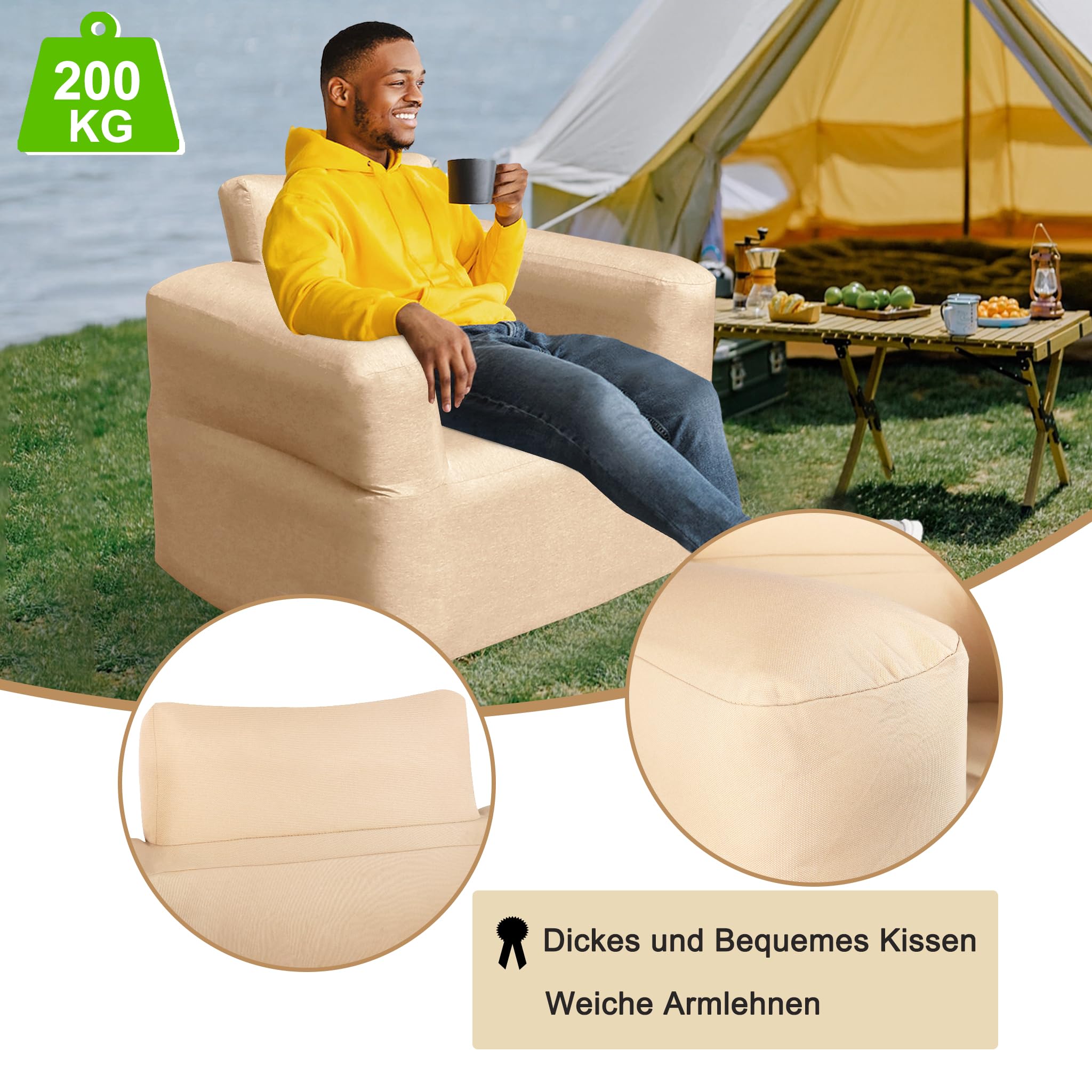 HENGMEI Loveseat - Divano gonfiabile, con pompa, divano singolo, 97 x 78 x 75 cm