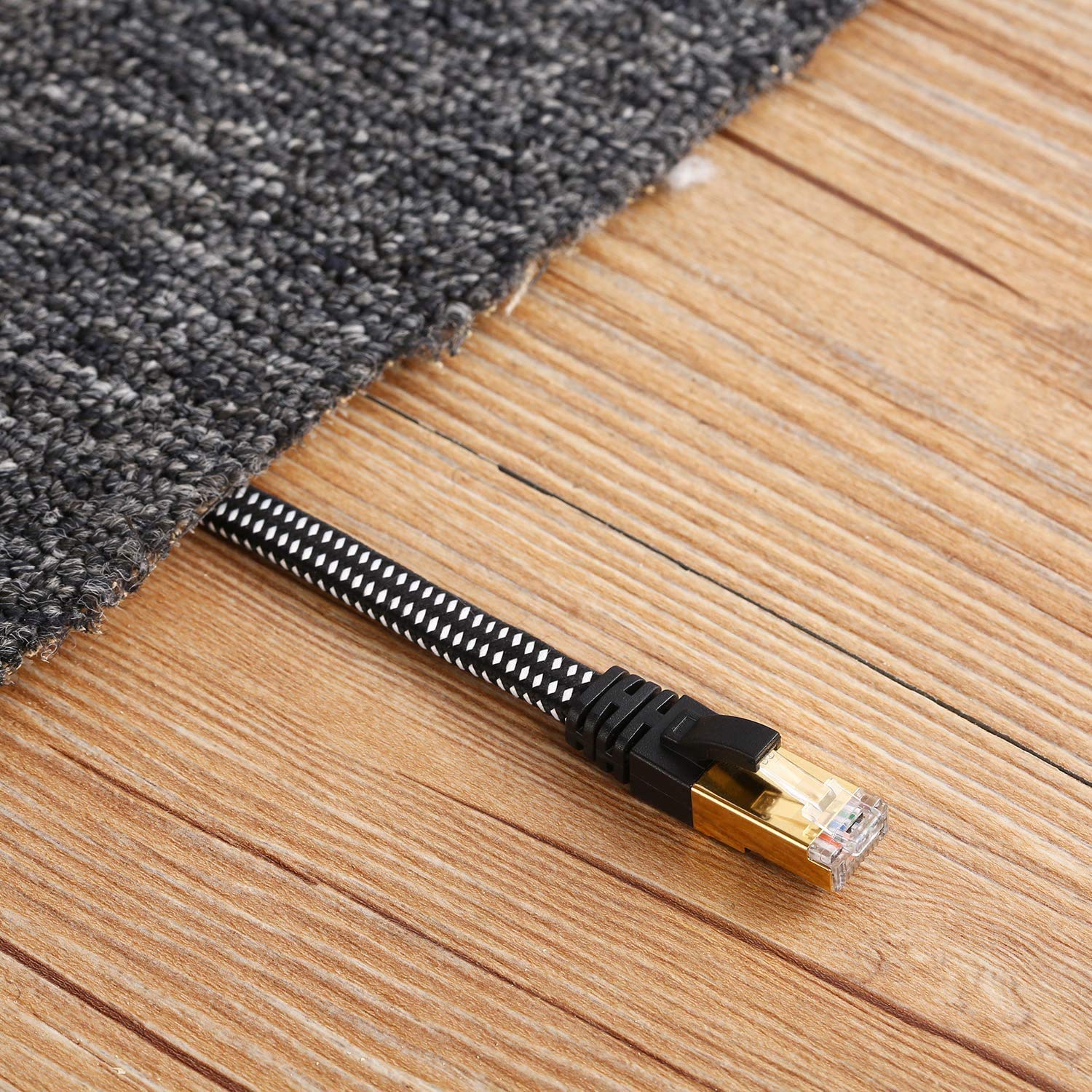 Cat 7 Ethernet Cable,Black 1M/3FT DanYee Nylon Braided CAT7 High Speed Professional Lan Cable Gold Plated Plug STP Wires CAT 7 RJ45 Internet Network Cable (Black 1M/3FT)