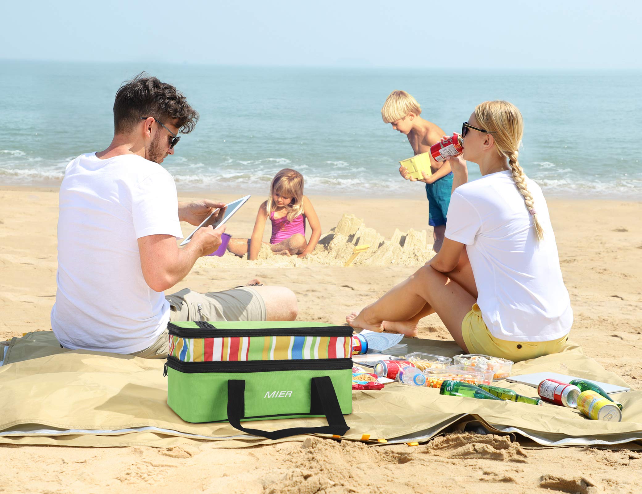 Mier isolato double Casserole Carrier borsa termica isolante per Potluck feste, picnic, spiaggia – Fits 22,9 x 33 cm casseruola, espandibile X-Large Lyndee