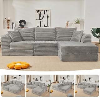 SAGEXFJ 106 Inch Modular L-Shaped Sectional Sofa Corduroy High-Density Foam No Assembly