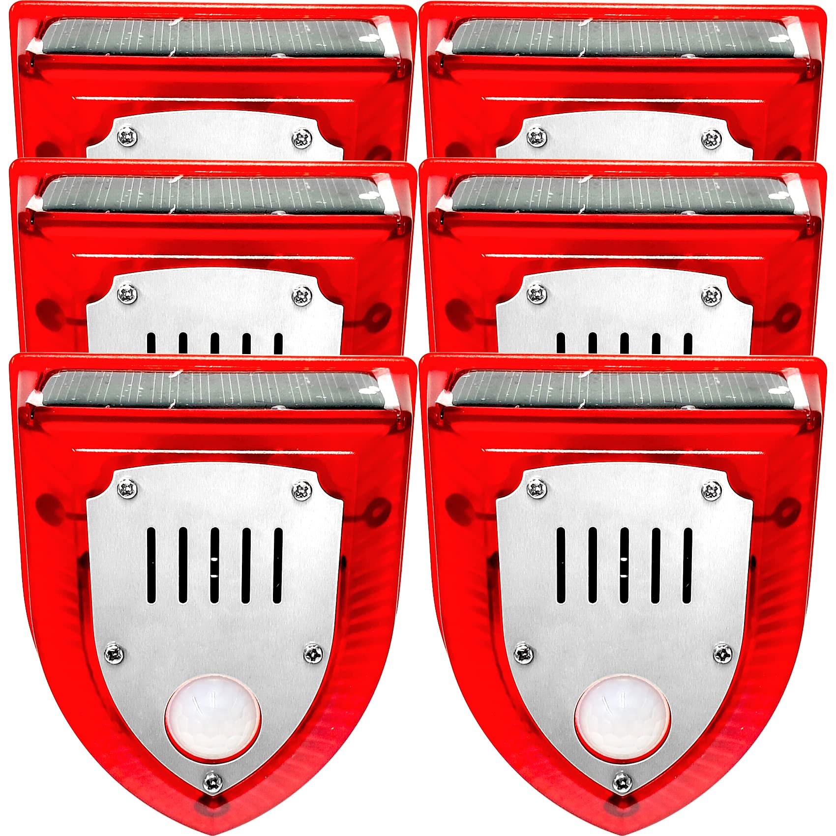 keeda Solar Warning Light Sensitive 129dB Security Alarm Light Gunshot Sounds & Dog Barking Strobe Alerts Light with Motion Sensor for Farm Barn Yard (Pack of 6)