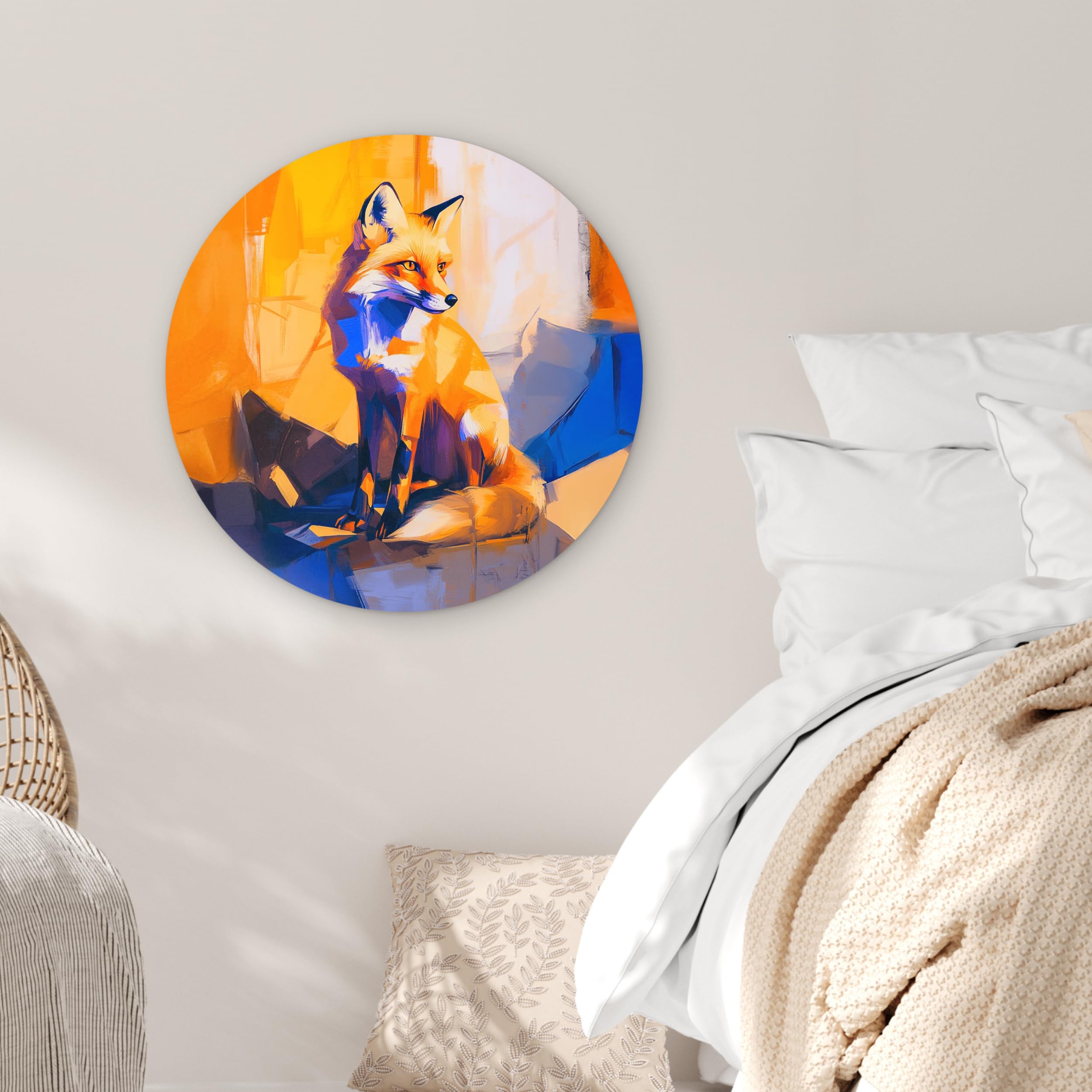 MuchoWow© Wandkreis Ø60 cm Home Decor Modern Dekoration Deko Wandbilder Wanddekoration Zimmerdeko Wohnung Wall XXL Wohnzimmer Schlafzimmer Fuchs - Orange - Formen - Abstrakt