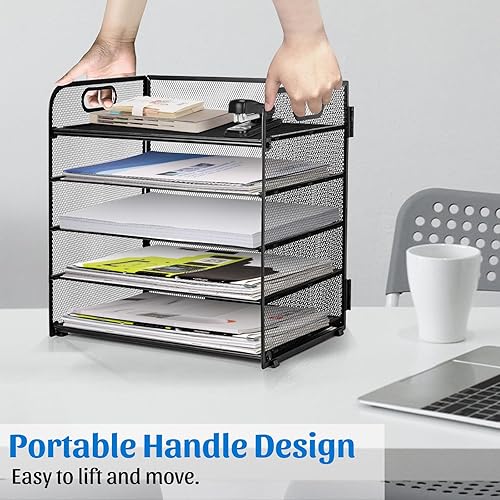 Miniatura 4 de SANWICH Organizador de escritorio de 5 niveles con bandeja de papel para cartas, soporte de archivos de escritorio de malla, organizador de cartas
