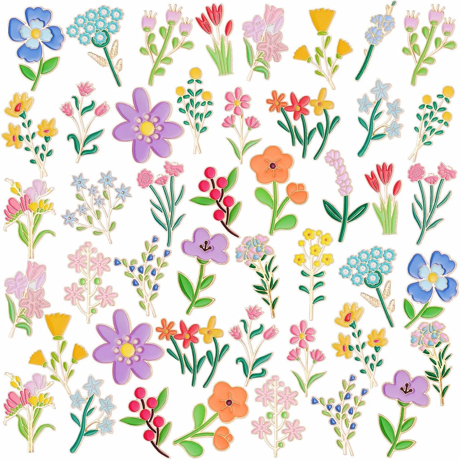 Kenning 100 Pcs Flowers Enamel Pins Bulk Floral Lapel Pins Cute Wildflower Brooches Decoration Gift for Backpack Clothes Women Badge Jewelry