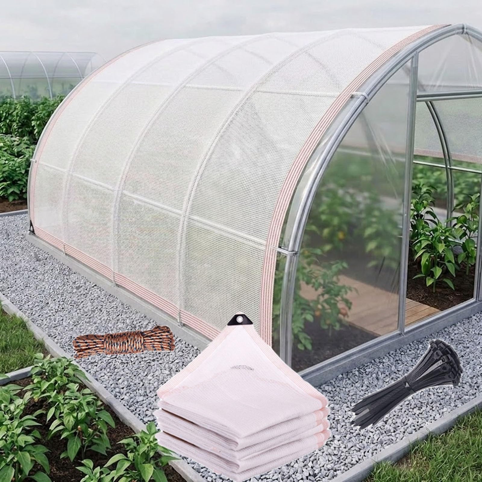 Filet d'ombrage blanc 50% avec œillets 4x8m pour serre et plantes