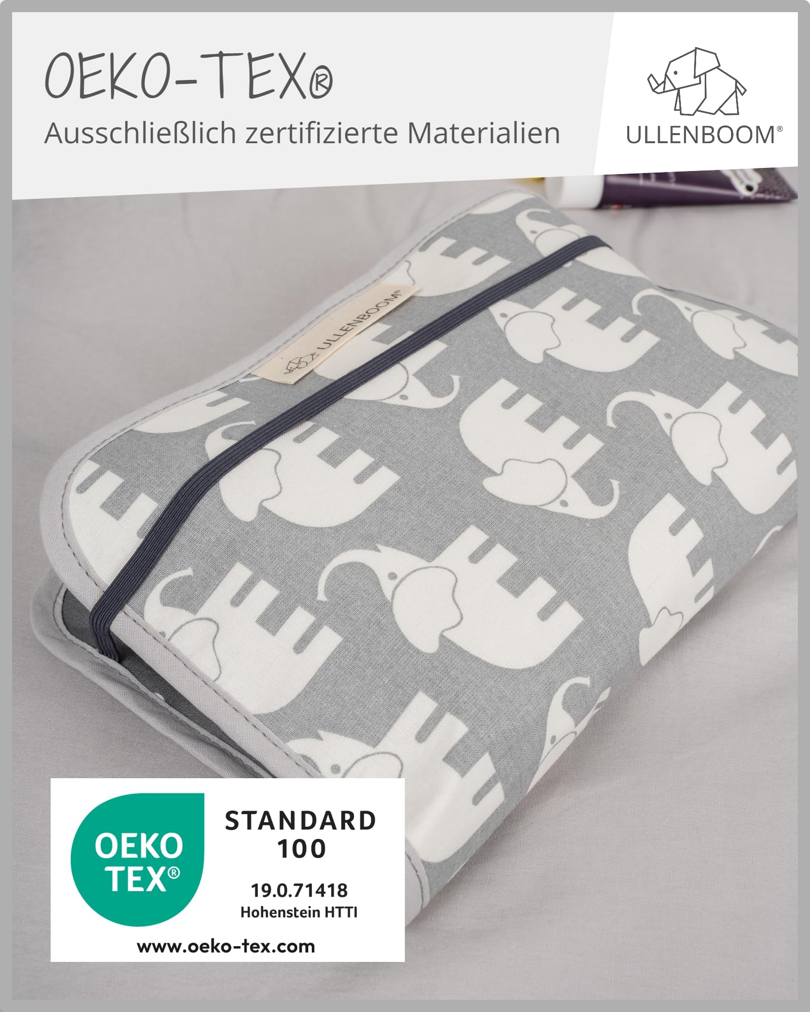 ULLENBOOM ® Sac à couches Eléphant gris (Made in EU) - Sac à langer pour jusqu'à 3 couches, lingettes & accessoires, pochette couches avec zip & élastique, petit & discret