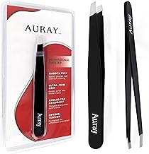 Eyebrow Tweezers Women Facial Hair, Stainless Steel Facial Hair Removal Precision Tweezer for Men & Women in Black, Slanted Tip Eyebrow Plucker for Easy Plucking, Professional Tweezers by AURAY
