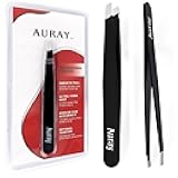 Eyebrow Tweezers Stainless Steel Facial Hair Removal Tweezers for Men & Women in Black with Slanted Tip for Easy Plucking by AURAY