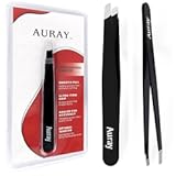 Eyebrow Tweezers Stainless Steel Facial Hair Removal Tweezers for Men & Women in Black with Slanted Tip for Easy Plucking by AURAY