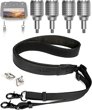 LKTOP RC Pro Lanyard Neck Strap+Joysticks for DJI Controller Accessories, 50-63'' Adjustable PU Leather Neck Strap Remote Controller Sticks for DJI Mini 3 Pro, Air 2S, Mavic 3/Pro/Cine/Classic
