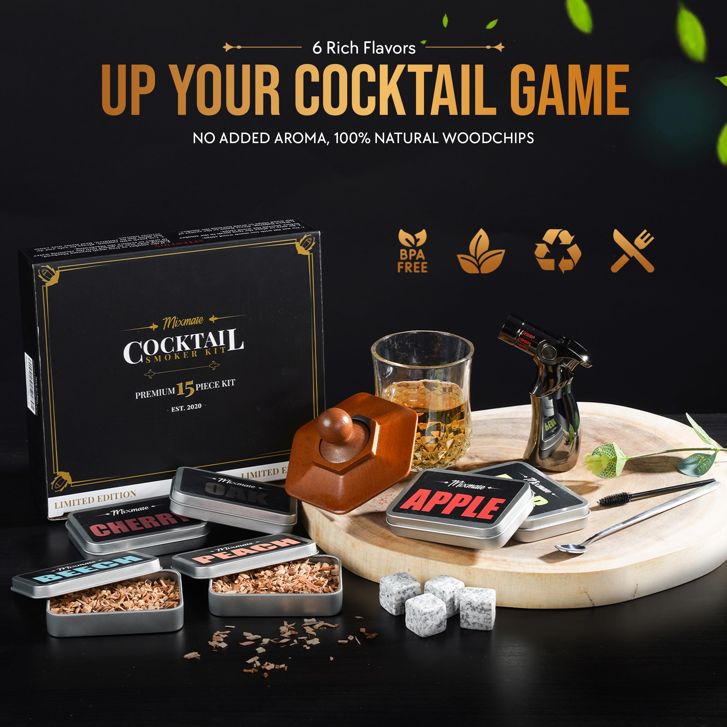 Cocktail Smoker Kit with Torch | Old Fashioned Whiskey Smoker with