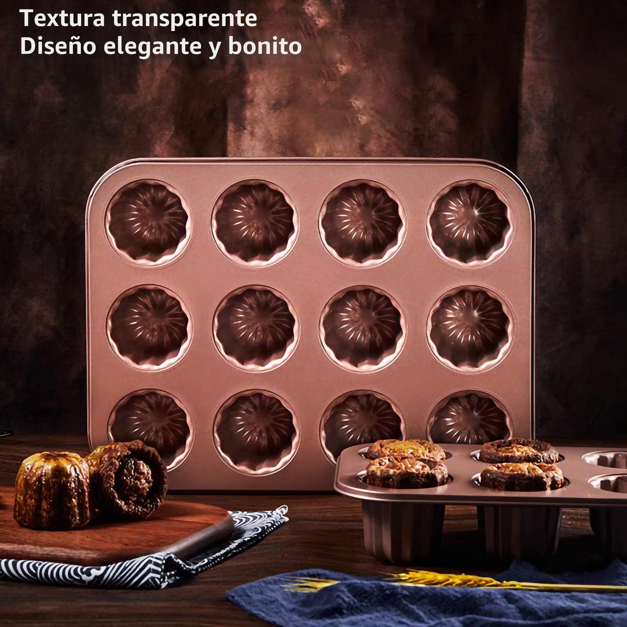 Molde Cannele Acero al Carbono Antiadherente Canneles Pan Dorado
