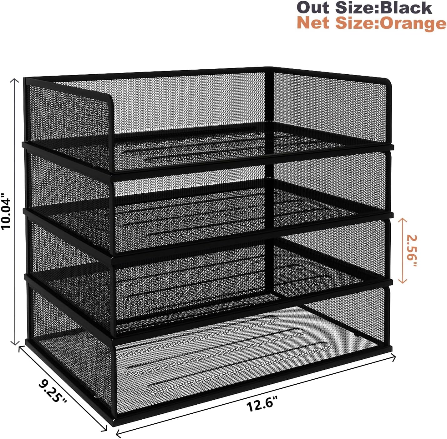 Natwind 4 Tier Stackable Paper Trays for Letter Documents, Desktop File Organizers for Office Supplies, Metal Mesh Desk Organizer，Office Organizer，Letter Trays for Home, Office, School，Black