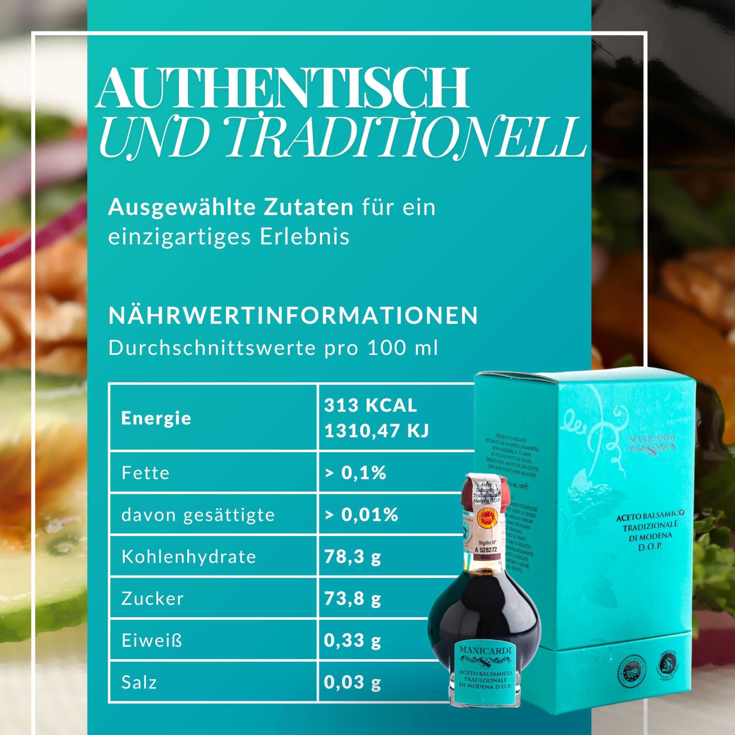 MANICARDI Aceto Balsamico di Modena g.U. Affinato – 12 Jahre gereift – Traditioneller Balsamico Essig aus Italien – Für Salate, Pasta, Fleisch & Gemüse – 100 ml