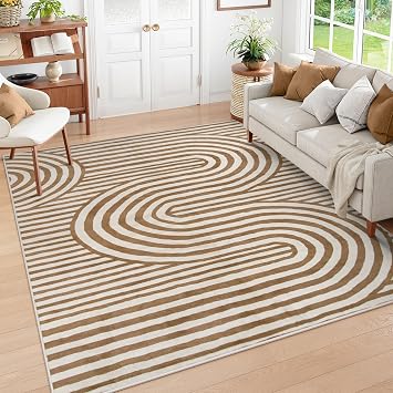 Lahome Khaki and Orange Abstract Area Rug 5x7 for Boys Playroom