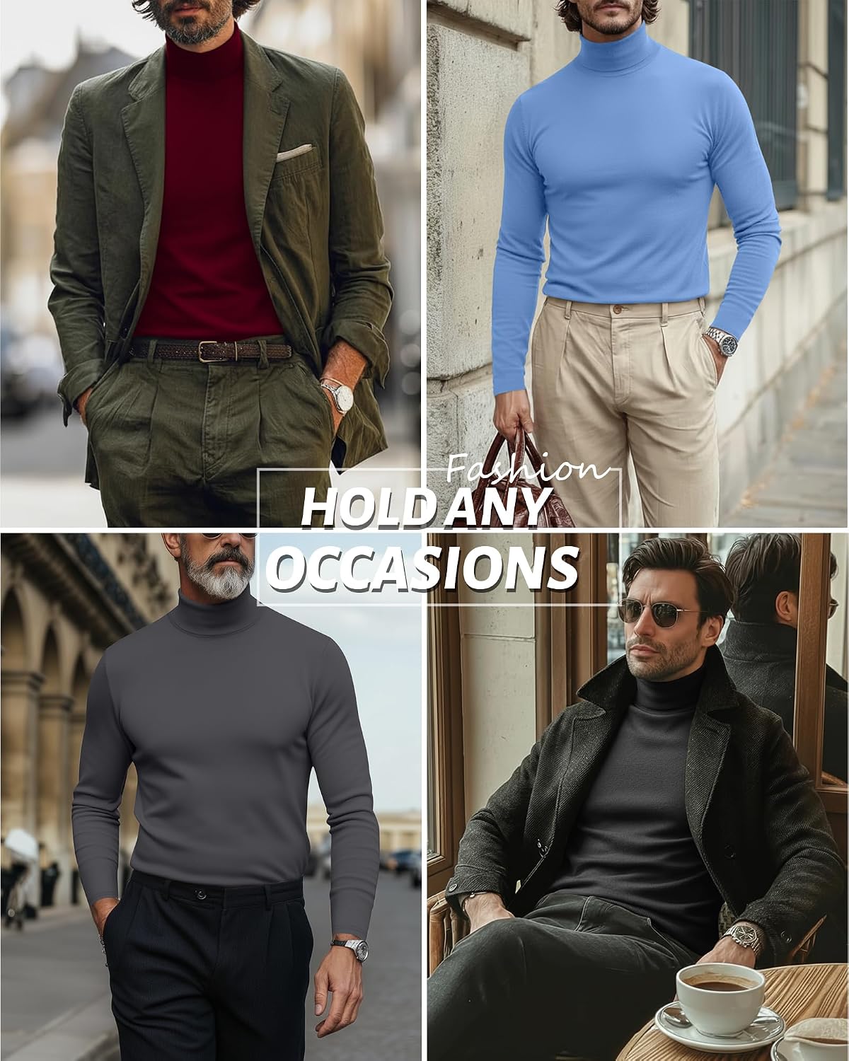 Huukeay 5 Pack Mens Turtleneck Shirts Long Sleeve Pullover Sweaters Casual Tops Slim Fit Knitted Soft Basic Tee