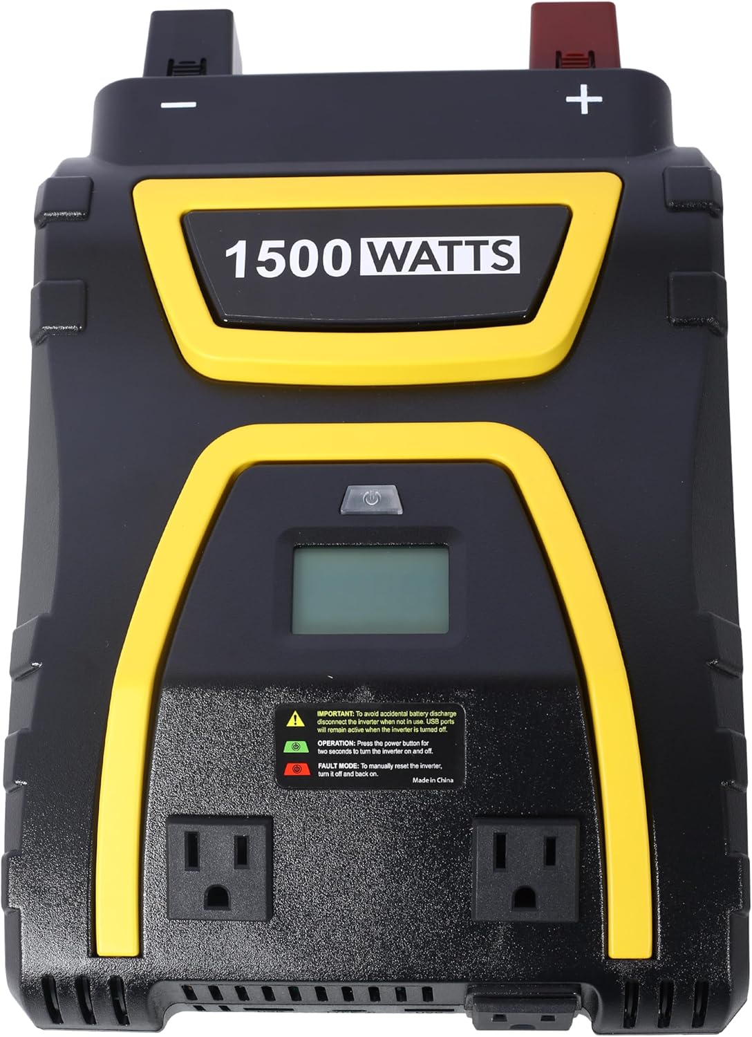 1500 Watts Power Inverter Modified Sine Wave - 12V DC to 115V AC Converter with 2 USB Ports, Type C, 3 AC Outlets, LCD Display, for Car, Truck, RV, Camping, Job Sites, Emergencies, Black