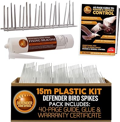 Defender Plastic Bird Spikes Pack | 15 m with Glue | Bird Control Guide | Various Size Packs