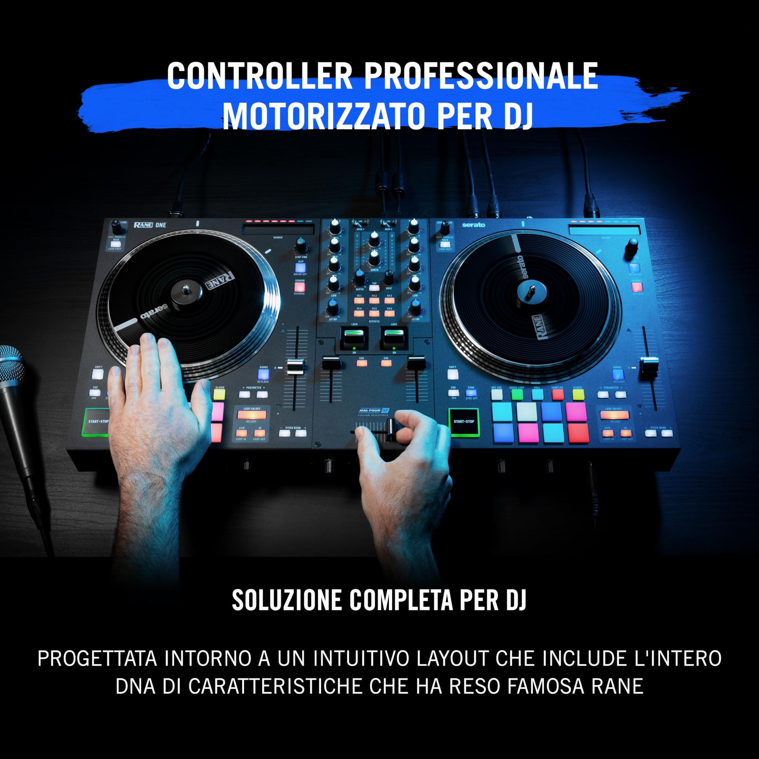 RANE ONE - Console DJ Professionale con Piatti Motorizzati da 7.2", Controller per Serato, Mixer DJ con Serato DJ Pro Incluso, Effetti e 8 Pad
