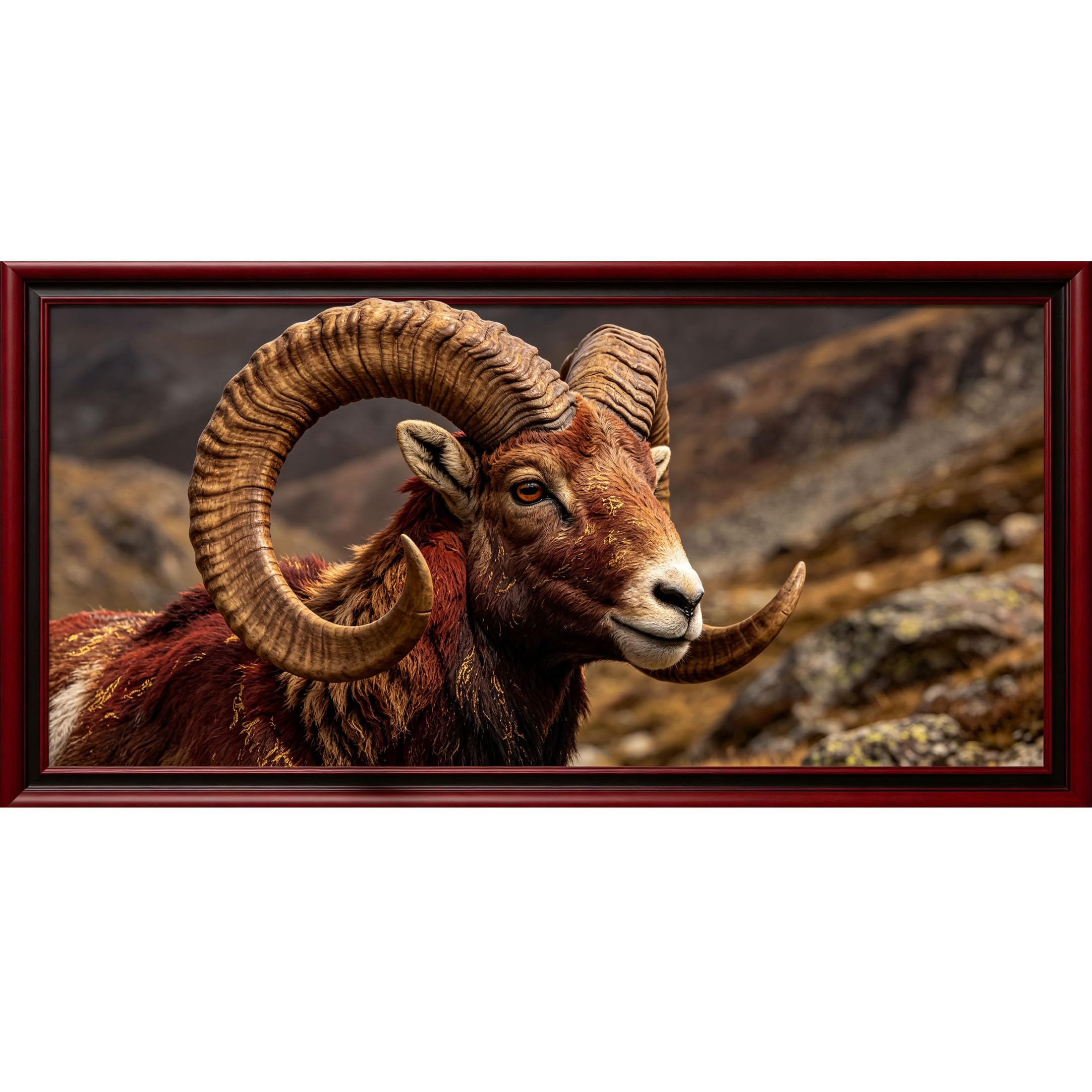 Agglomerix 3D Framed Wall Art Mountain Ram Wildlife Rustic Horn Animal Portrait Landscape Large Size Self-Adhesive Removable Wall Decor Prints Artwork for Living Room Bedroom Office