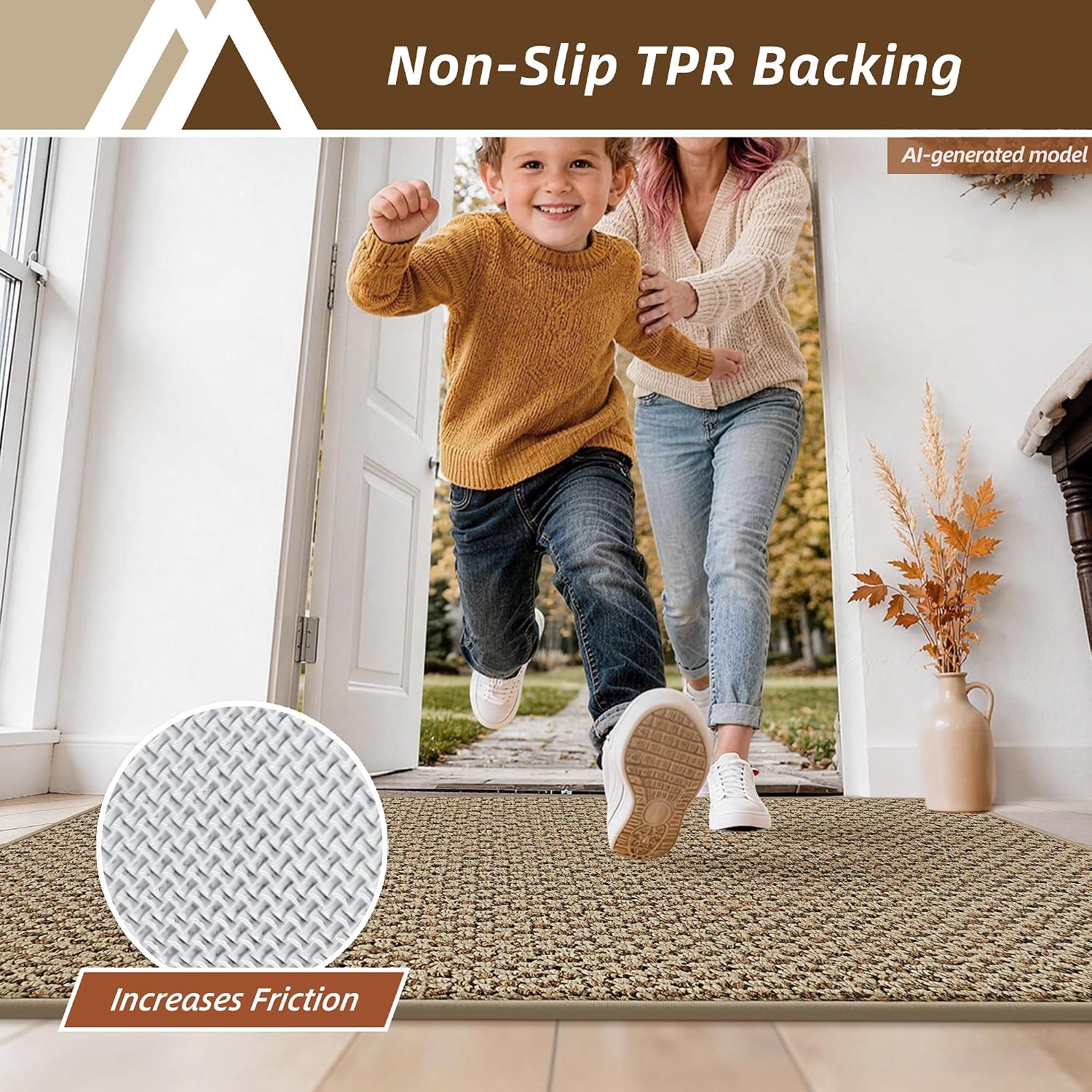 COSY HOMEER Door Mat Non-Slip Entryway Rugs Dirt Trapper, 17"x30", Beige