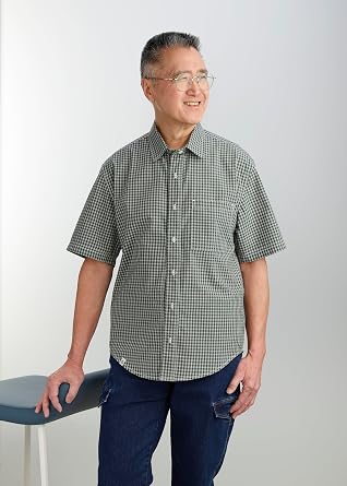 Silverts Mens Adaptive Clothing Magnetic Button Shirt, Assisted Dressing Short Sleeve Top for Elderly, Rehab & Care Wear