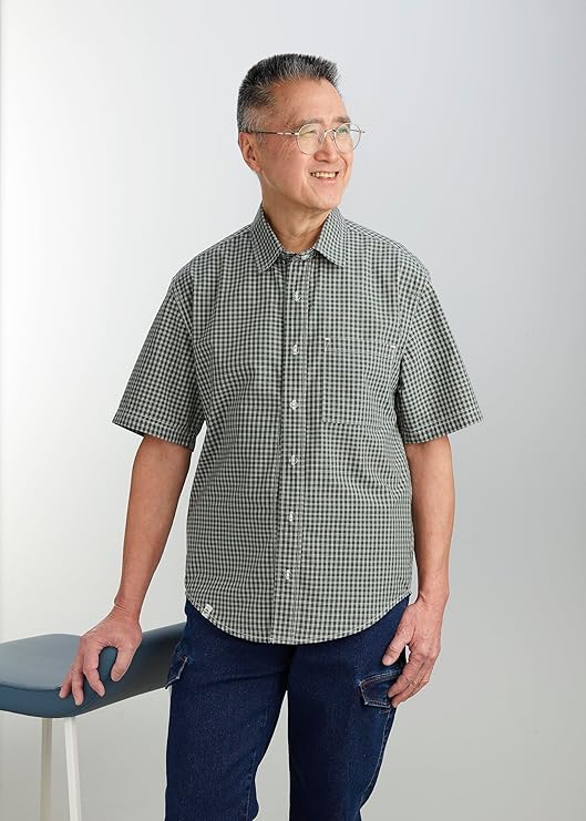 Silverts Mens Adaptive Clothing Magnetic Button Shirt, Assisted Dressing Short Sleeve Top for Elderly, Rehab & Care Wear