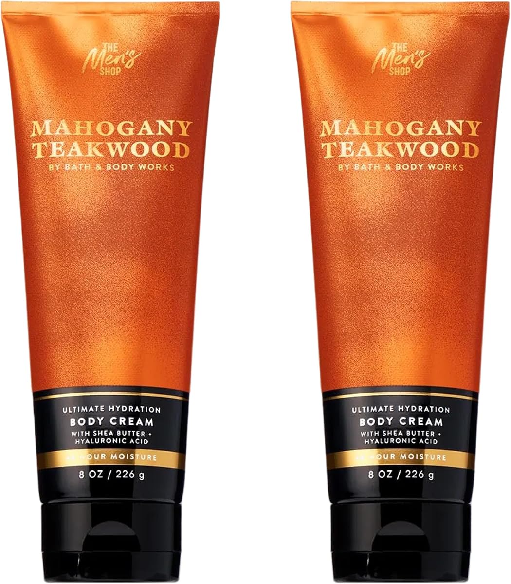 Men’s Body Cream, Mahogany Teakwood Scent, Ultimate Hydration Moisturizer with Shea Butter & Hyaluronic Acid for Dry Skin, Warm Woodsy & Masculine Scent, 8 oz - 2 Pack