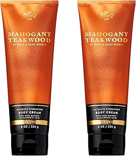 Bath & Body Works Men’s Body Cream, Mahogany Teakwood Scent, Ultimate Hydration Moisturizer with Shea Butter & Hyaluronic Acid for Dry Skin, Warm Woodsy & Masculine Scent, 8 oz - 2 Pack