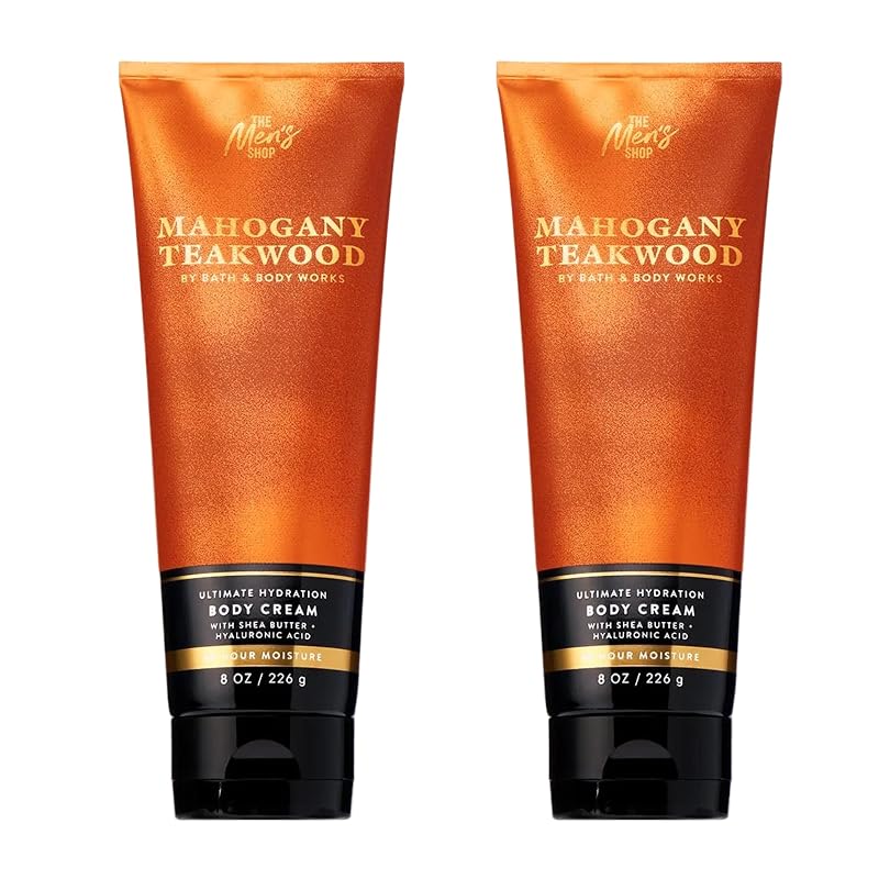 Creme corporal Bath & Body Works Masculino Mahogany Teakwood com manteiga de karité e ácido hialurônico, 2 unidades