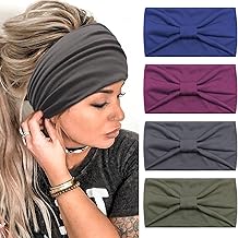 4 Pieces Women's Headbands, Kavya Wide Elastic Hair Band Leopard Print Boho Fashionable Floral Print Hair Accessories for Daily Work Yoga (E)