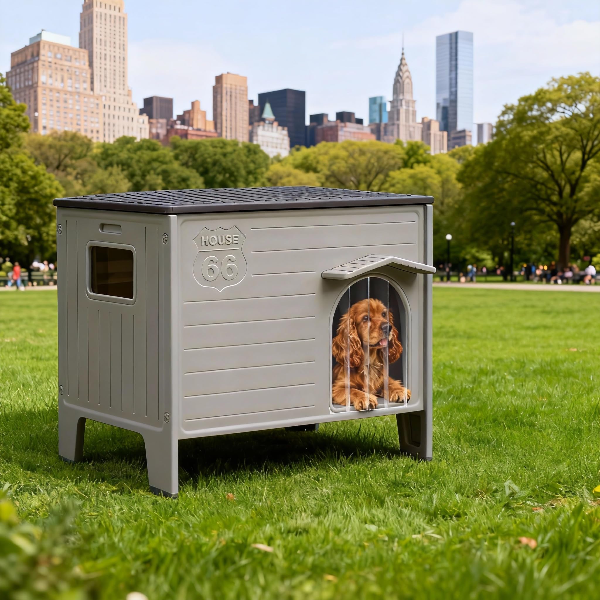 Large Plastic Dog Kennel Weatherproof Pet House for Outdoor Indoor Use Shelter