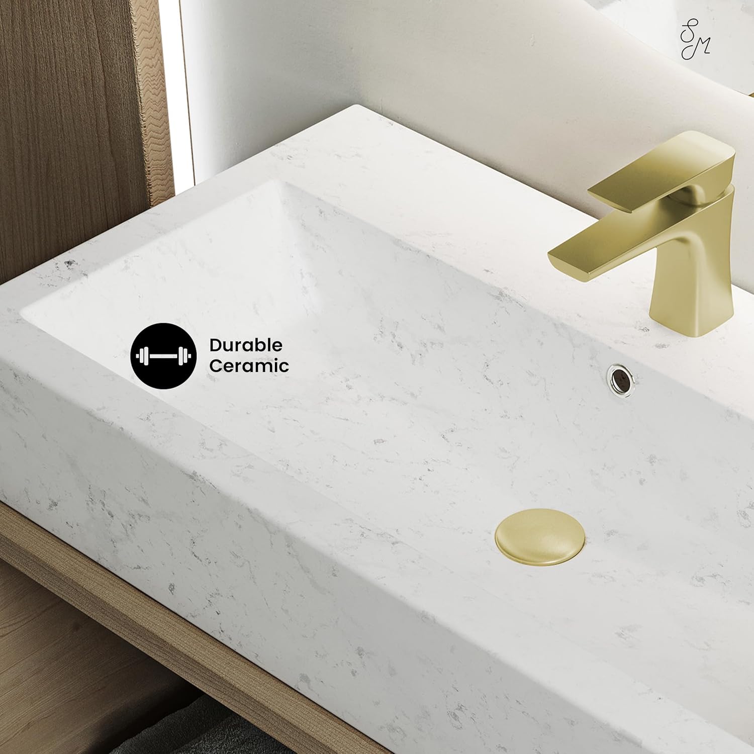 Voltaire Wide Rectangle Vessel Sink in Static Marble