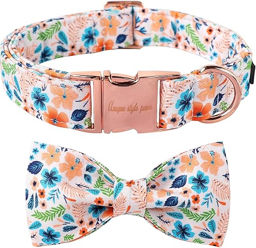 Miniatura 1 de Unique Style Paws Collar de perro de algodón con lazo floral a cuadros coloridos collar de perro con pajarita para perros pequeños, medianos y