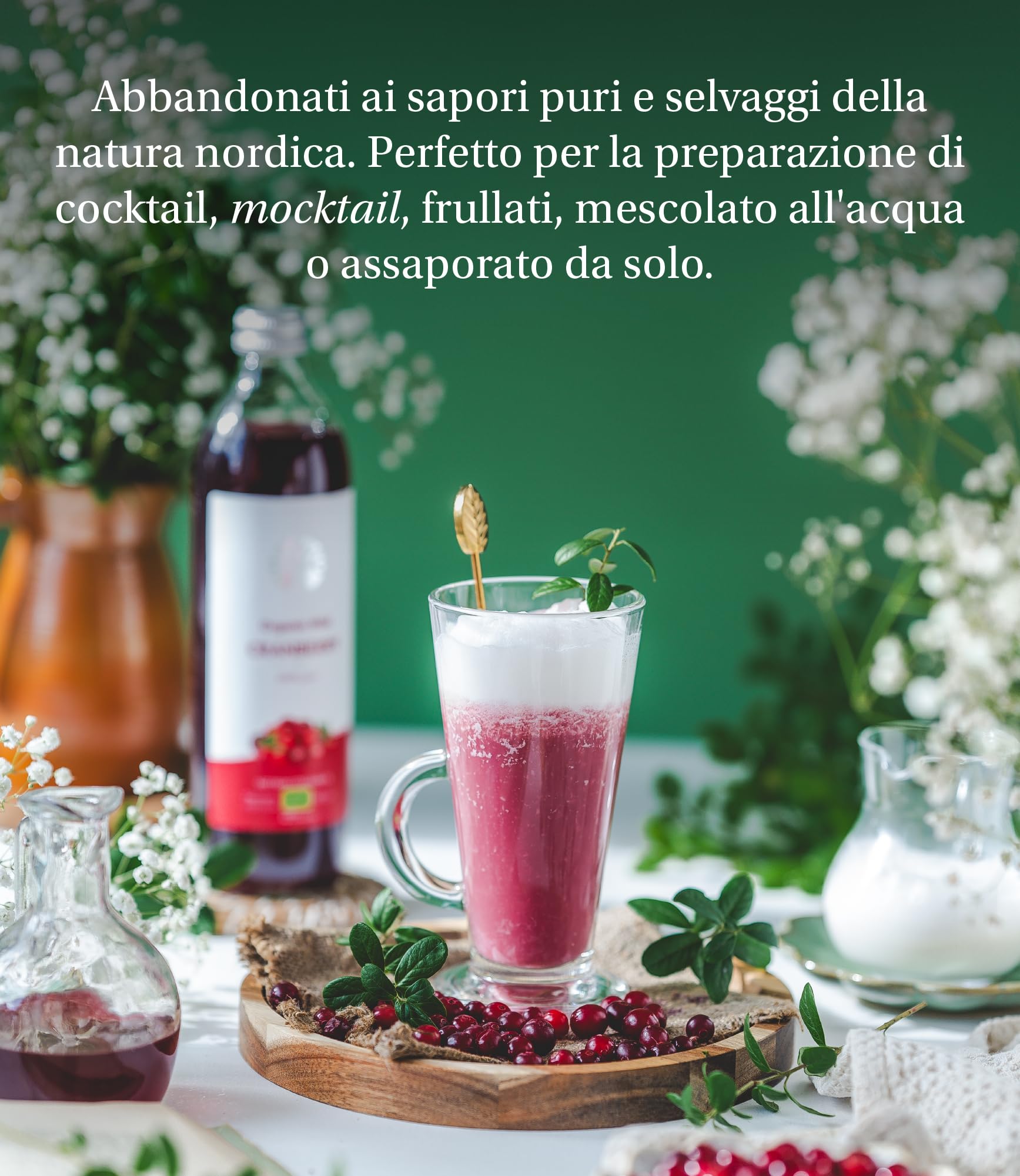 Succo di Frutta Biologico di Mirtillo Rosso Americano, 500 ml, Prodotto al 100% da Bacche Direttamente Pressate, Senza Aggiunta di Acqua o zucchero, Bacche Selvatiche Provenienti da Foreste Nordiche
