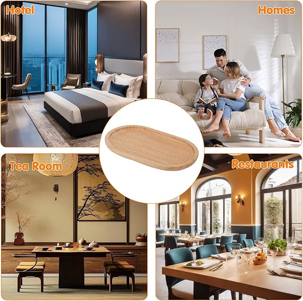 Plateau de Service Bois, Plateau Decoratif Ovale, Plat de Service, Planche Apero, Plats et Plateaux Buffet pour Salon, Chambre, Salle de Bain, Organiseur de Bureau, 20 x 11,8 x 1,5 cm - 4