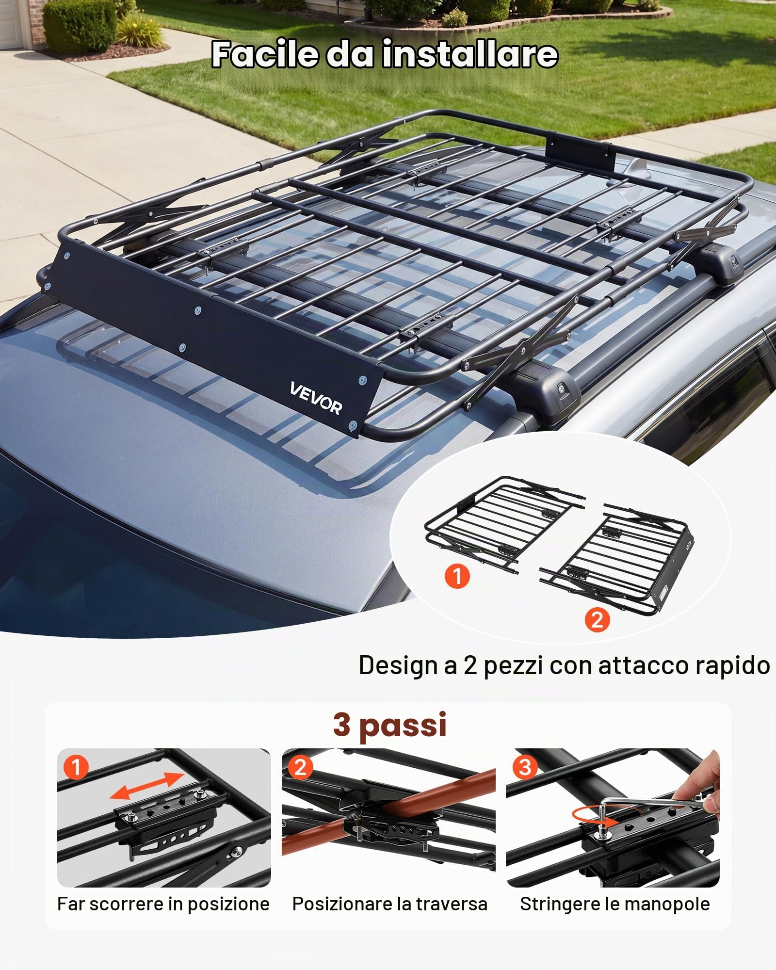 VEVOR Barra Portapacchi da Tetto da Auto, Portapacchi da Tetto per Auto 1295 x 914 x 102 mm Telaio Pieghevole a Forma di X, Carico max 90,72 kg Universale per SUV Furgoni, Campeggio, Viaggio, Pesca